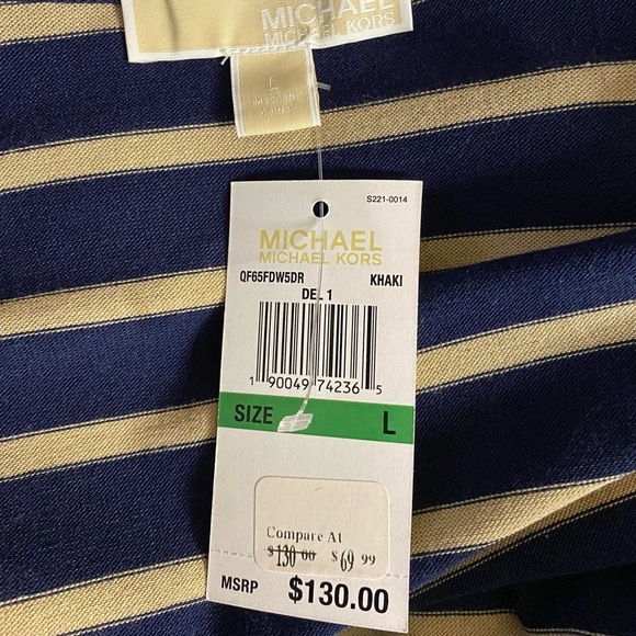 MICHAEL KORS Waterfall Womens Lightweight Cardigan Navy & Tan Striped Cardigan L - Picture 7 of 9